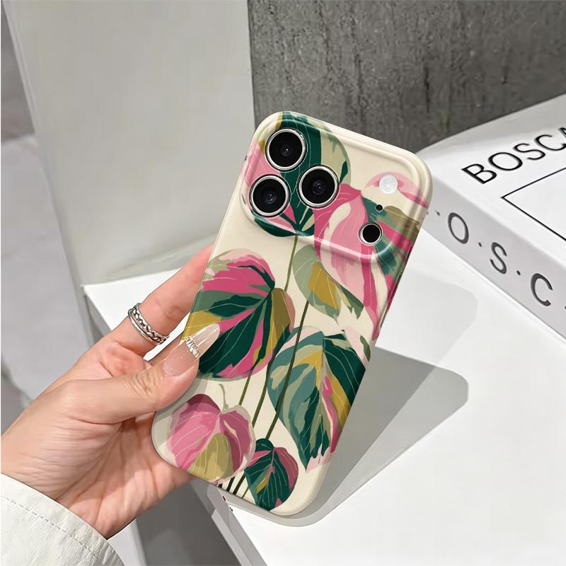 Botanical Colorblock Leaf Art Graphic Design House Plant Film Aesthetic Protective Shockproof Bumper Phone Case Cover For iPhone 14 15 16 Pro Max Plus