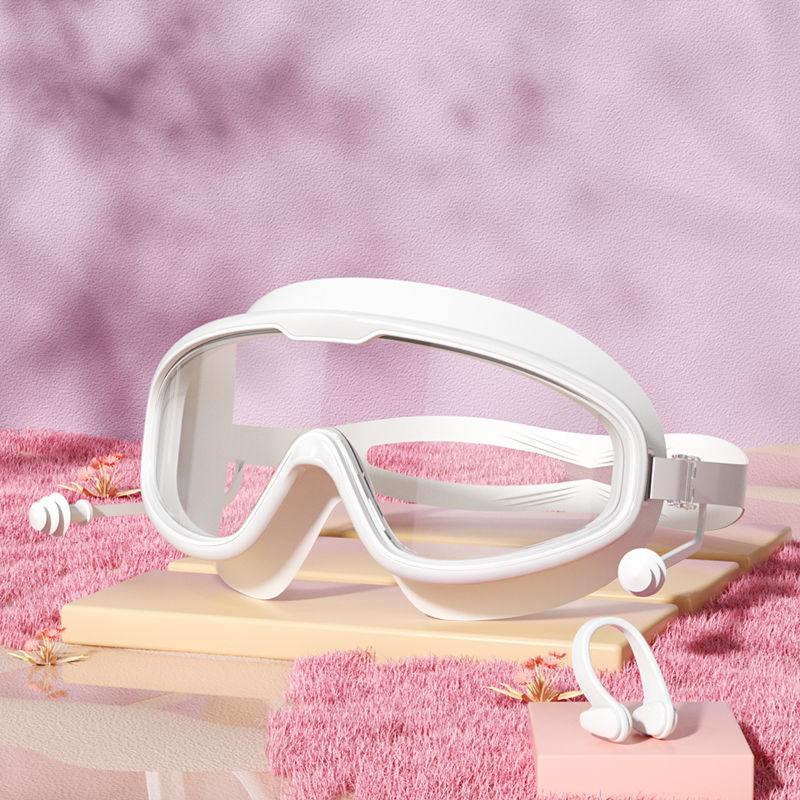 Kids Swim Goggles HD Swim Glasses with Earplugs UV Protection Swimming Goggles Large Frame Swim Sports Eyewear for Boys Girls