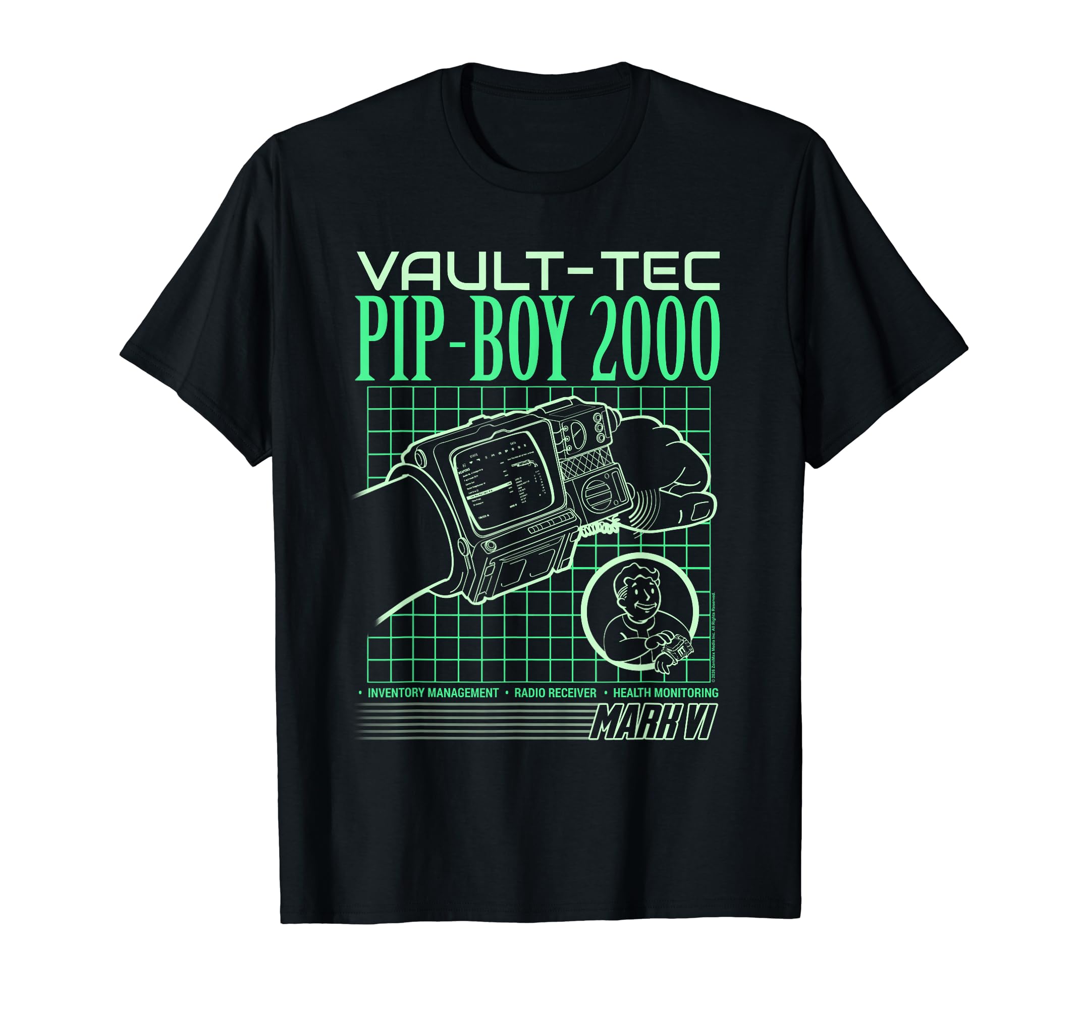 Футболка с ретро-графикой интерфейса Pip-Boy 2000 из видеоигры Fallout