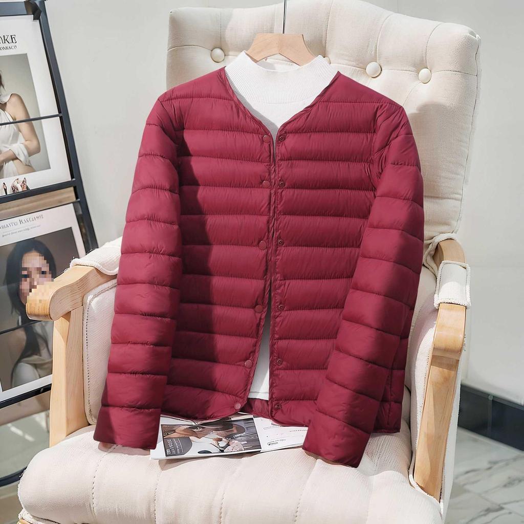 Nowa Lekka Damska Kurtka Puchowa Slim - Krótka, Ciepła, Bawełniany Płaszcz z Okrągłym Dekoltem na Jesień i Zimę