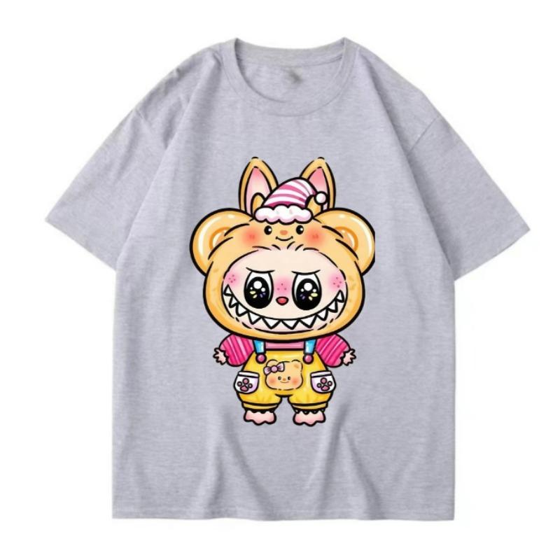 

New Labubu Cute Pet Print Summer T-shirt Men s Slim Ins Harajuku Short-sleeved K2y Couple Fishing Suit 110