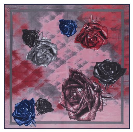

New Hot Brand Shawl 100% Twill Silk Scarf Rose Flower Hijab 130cm Square Scarves Print Kerchief Woman Headband Scarf&Wraps 130X130CM