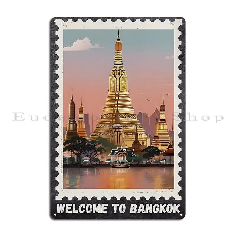 Willkommen in Bangkok Bangkok Retro Reiseplakat Besuchen Sie Thailand Metallschilder Wanddekor Wohnzimmer Design Blechschild Poster
