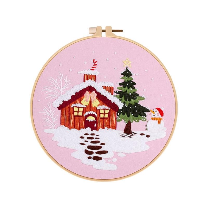 

Christmas Pattern CrossStitch Kits Embroidery Starter DIY Kits with Embroidery Clothes Hoop Thread Needle for Beginner