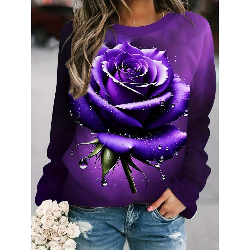 Womens Round Neck Pullover Sweatshirt With 3D Christmas Tree Print Casual Comfort Fit 2025