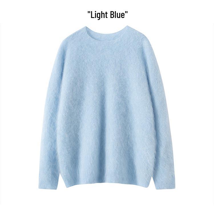 Seamless Cashmere Women's Loose Brushed Sweater - Round Neck Pullover Base Layer Jacket