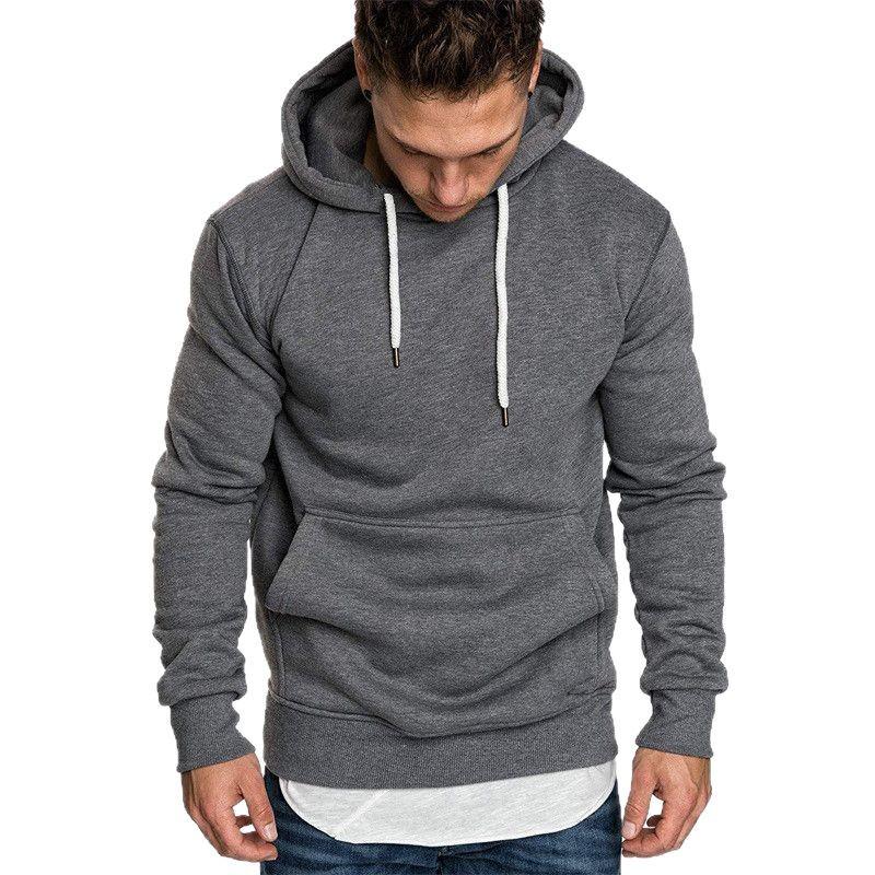 Men's Casual Solid Color Hoodie - Fashionable Spring/Autumn Sports Sweatshirt
