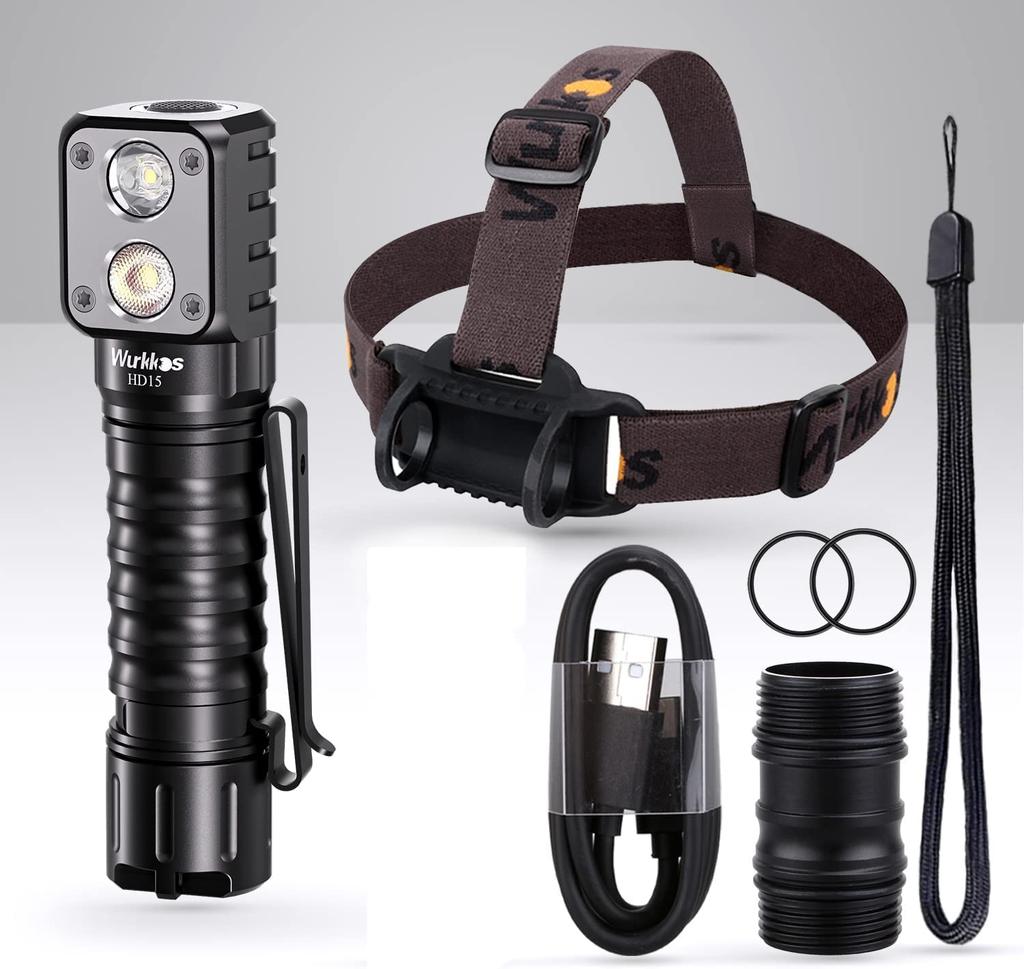 Wurkkos Rechargeable LED HD15 2000 Lm 90 High CRI LH 351 D Powerful SST 20 LED Spotlight IPX 8 Suitable for Adults and Running Black Headlamp,