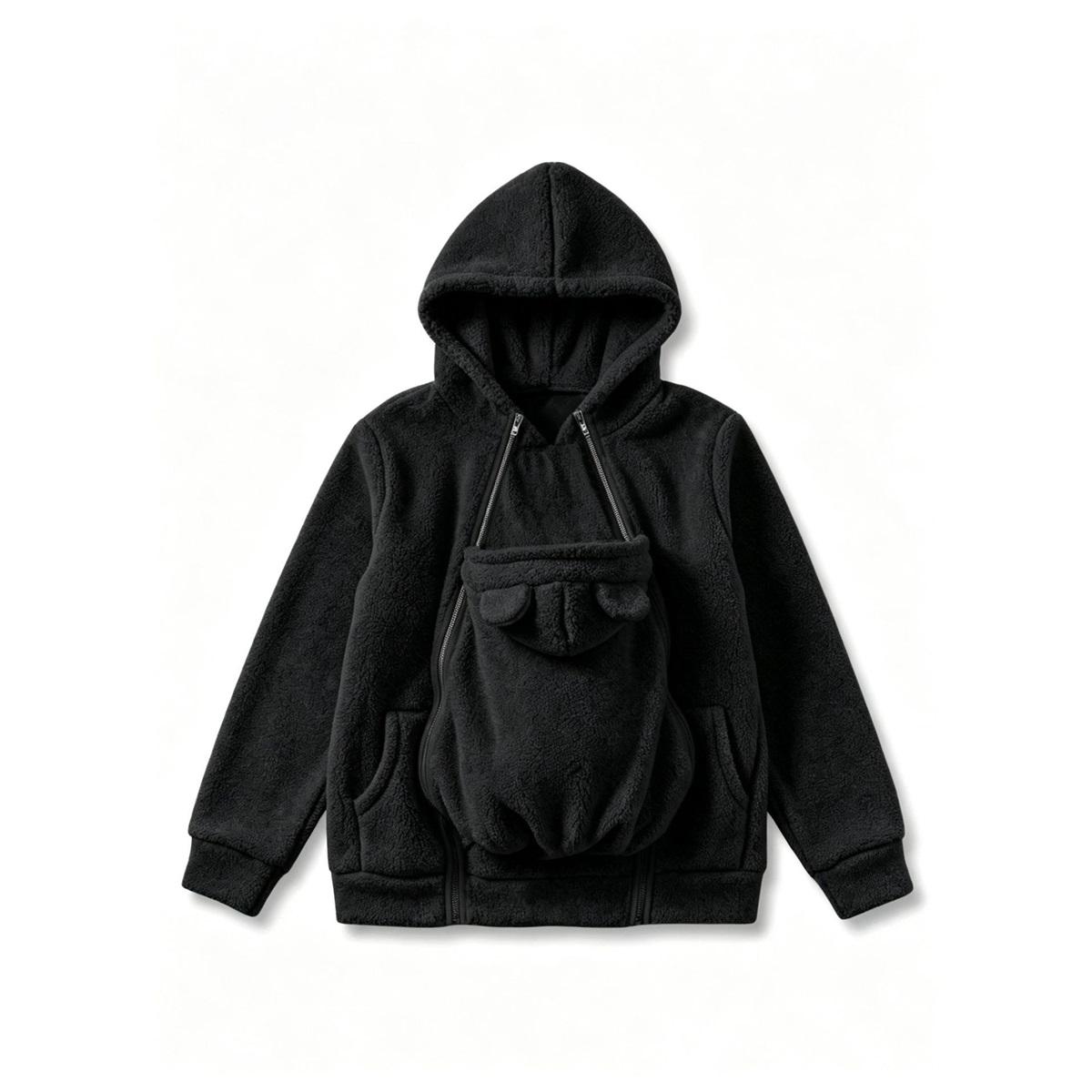 Women Fuzzy Fleece Hooded Jacket With