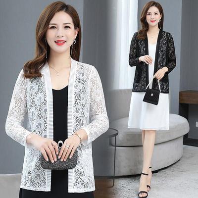 Dames Lente Zomer Dunne Kant Cardigan Lange Mouw Jas Sjaal Plus Size Buiten Bijpassende Rok Top