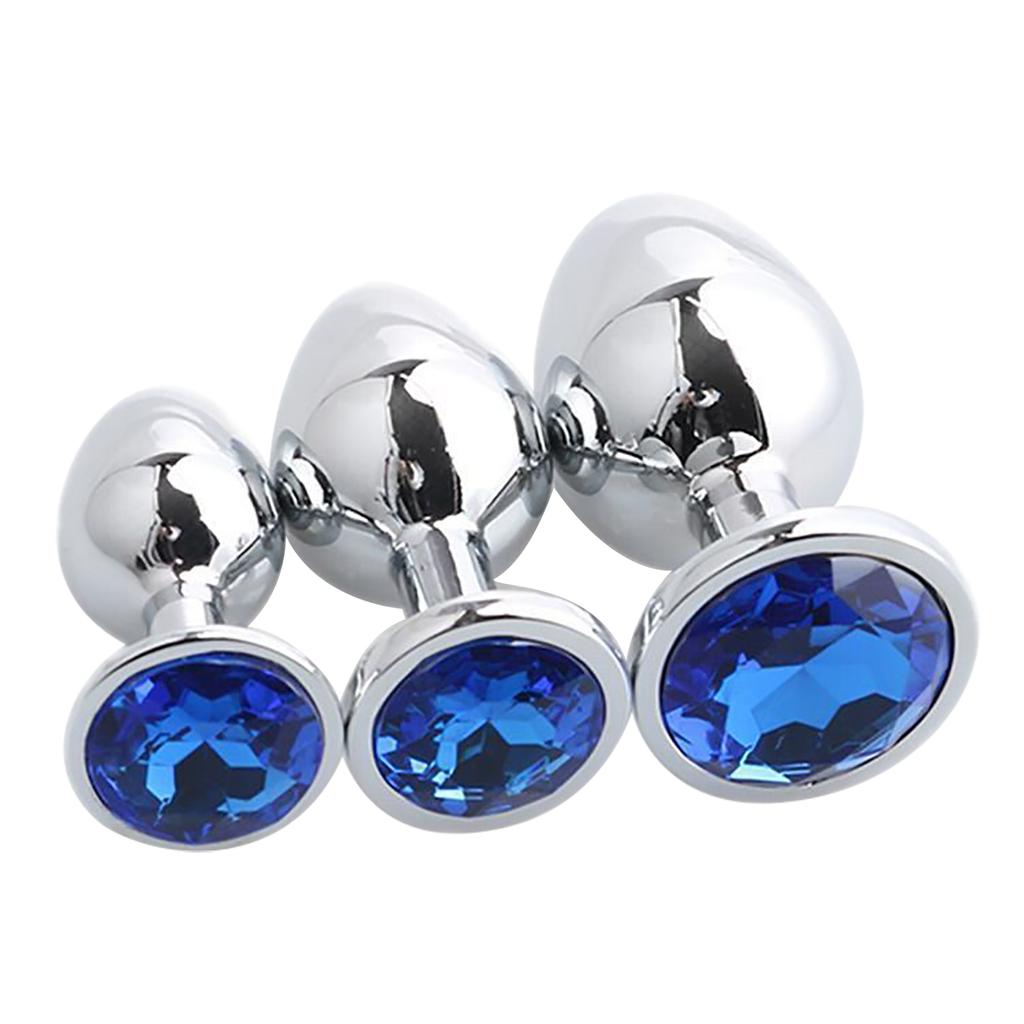 Anal Plug Aluminum Alloy Jewel Decoration 3 Size Glossy Surface Safe Butt Anal Plug Toy for Couples Silver