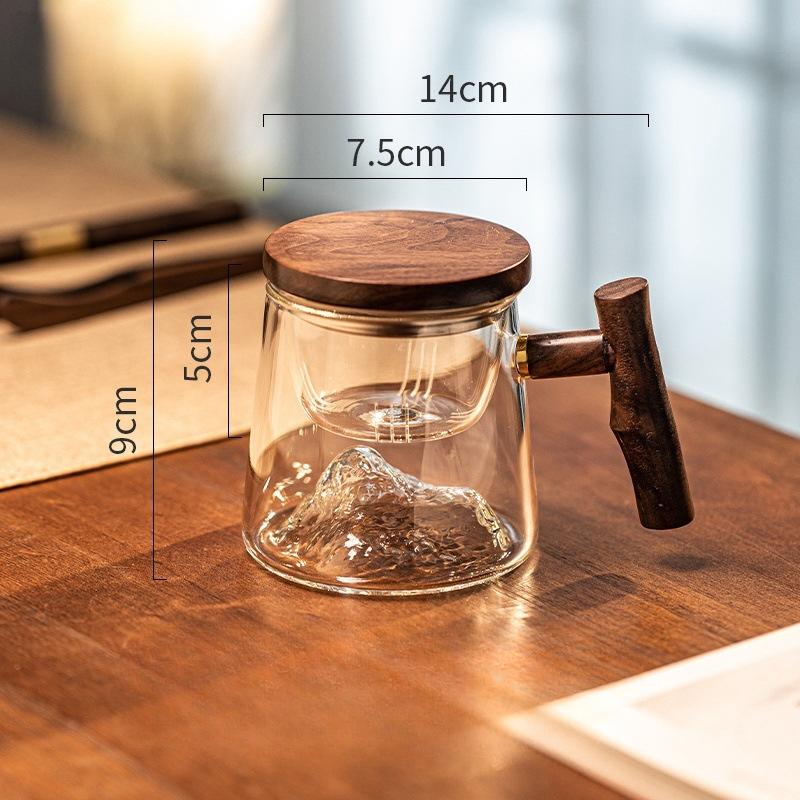 

Офисная мужская и женская термостойкая стеклянная чашка для зеленого чая, деревянная чашка для разделения чая и воды, стеклянная чашка для заваривания чая, стеклянная чашка с видом на горы