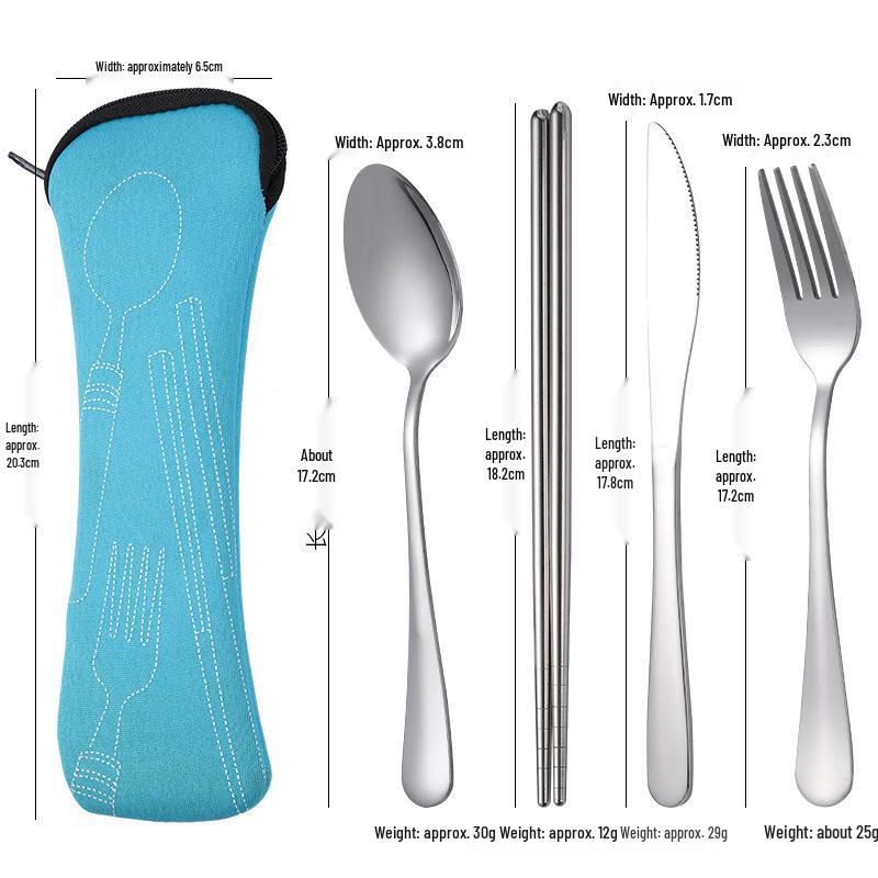 Stainless Steel Portable Cutlery Set with Cloth Bag - Includes Knife, Fork, Spoon & Chopsticks for Outdoor Travel