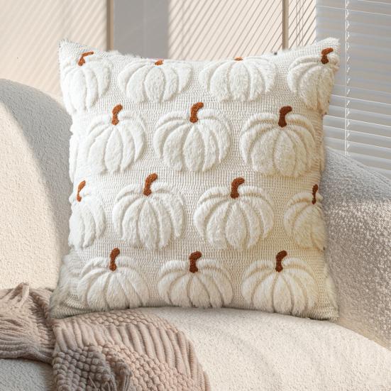Decorative Pillow Case Embroidery Maple Leaves Pumpkin Pattern Pillow Cover Removable