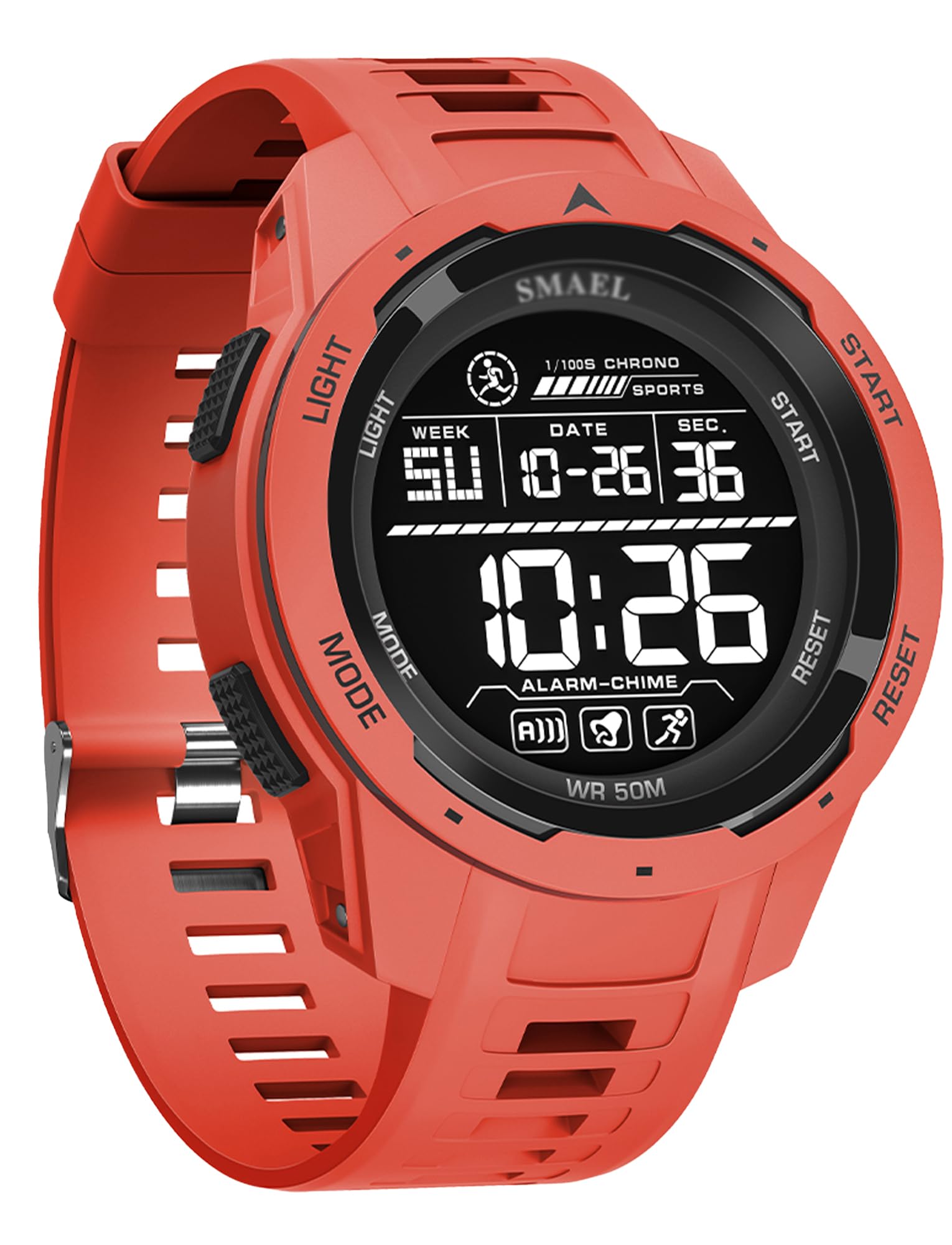 

Maeau Цифровые спортивные часы Водонепроницаемый уретановый ремешок Легко читаемый секундомер Красный Мужские Многофункциональные