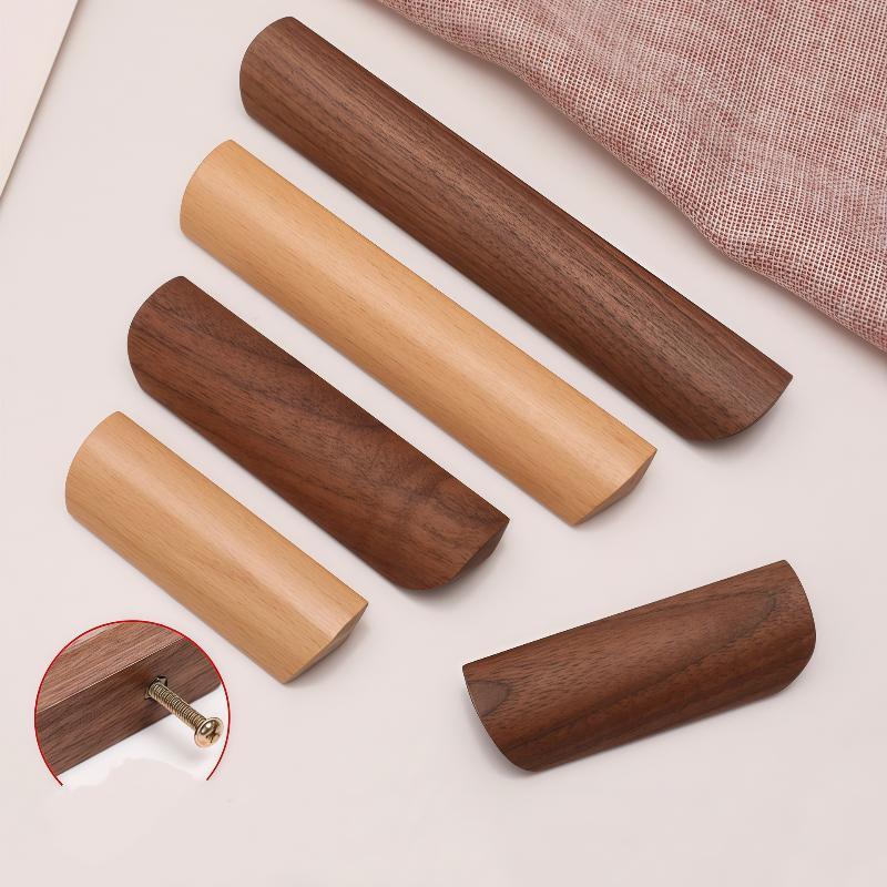 Minimalist Nordic Solid Wood Cabinet Handles Smooth Wooden Drawer Pulls for Wardrobe Closet Door Bedroom Furniture Upgrade