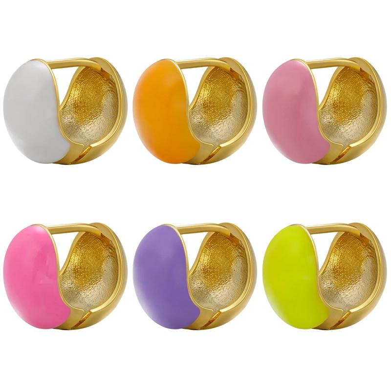 Lovely Gold Round Small Hoop Earrings Enamel Oil Drop hoop Earrings Gold-plated Brass Jewelry :VE614