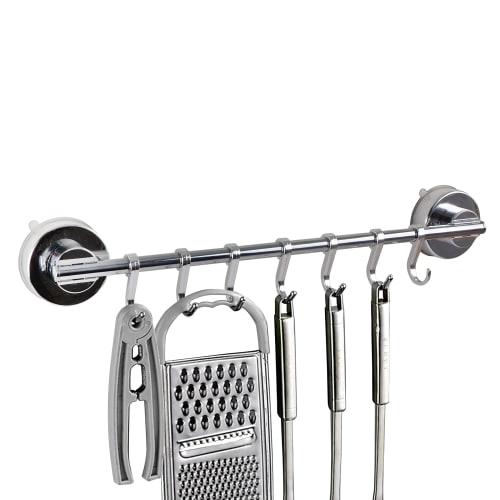 EX-SPACE Kitchen Tool Hooks with Suction Cups, Towel Rack, Super Strong Suction Cup, Swivel, Stainless Steel, Waterproof and Rustproof, No Drilling Re