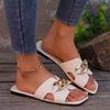 New Flat Leopard Women'S Slippers New American Metal Chain Square Toe Flat Shoes Women'S Sandals Slippers Zapatos