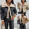 Women's Short Faux Shearling Jacket In Black, Beige, and Khaki