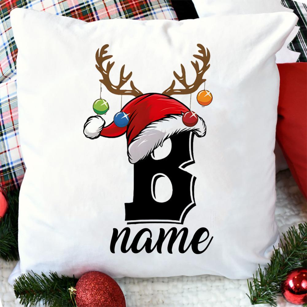 Personalised Christmas Pillow Case Initial with Name Cushion Cover Xmas Party Decor Home Pillowcase Xmas Gift for Family Friends