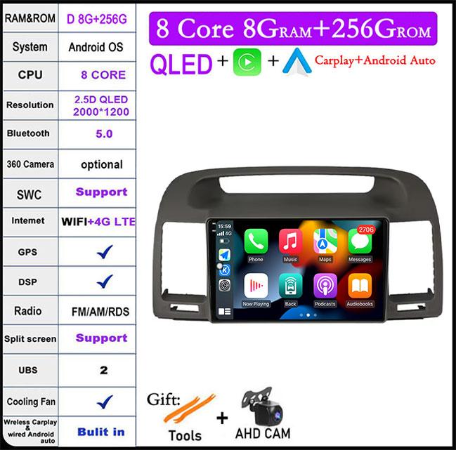 9'' For Toyota Camry 5 XV 30 2001 2002 - 2006 Android 14 Car Radio Multimedia Player Navigation GPS Carplay Touch Screen