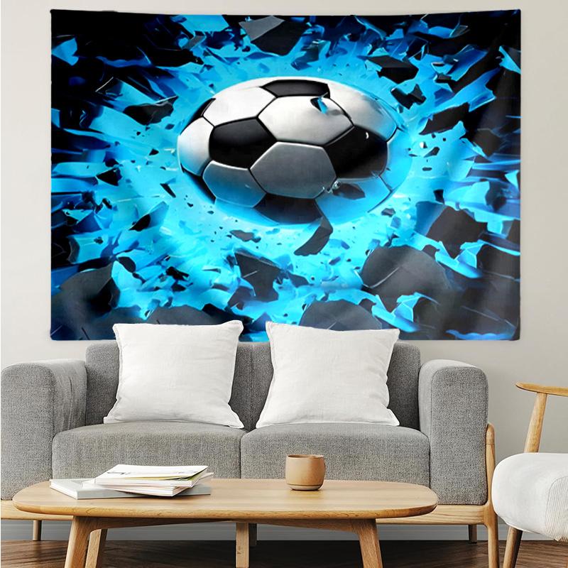 Fußball, der durch Wandteppich für Schlafzimmer, Wohnzimmer, Spielzimmer, Dekorations-Kunstzimmer Wandbehang platzt, Feiertags- und Geburtstagsgeschenke