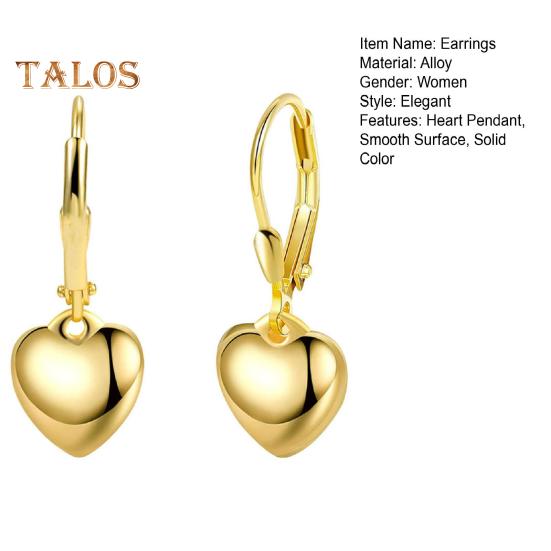 1 Pair Women Leverback Earrings Heart Pendant Polished Surface Solid Color Hanging Earrings for Dating Prom Parties Drop Earrings