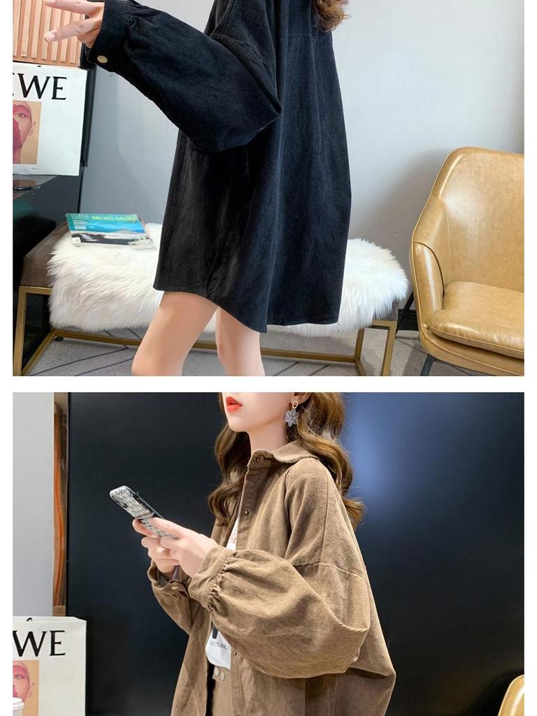 Koreansk Pendler Kordfløyel Nedbrettskrage Skjortejakke for Kvinner, Mellomlang med Lange Ermer, 2025 Vår- og Høstkolleksjon