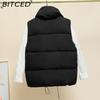 BITCED Autumn/Winter Puffer Jacket with Stand Collar and Zip Fastening Cotton-Filled Waistcoat, Vest, Jacket, or Light Outerwear