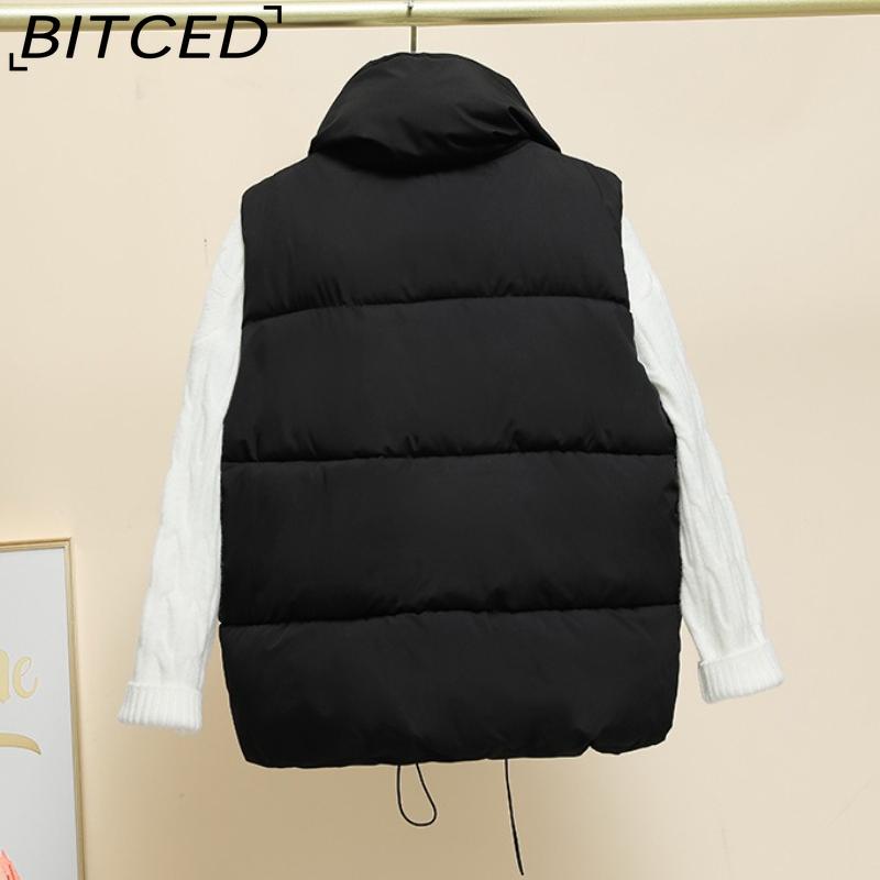 BITCED Autumn/Winter Puffer Jacket with Stand Collar and Zip Fastening Cotton-Filled Waistcoat, Vest, Jacket, or Light Outerwear