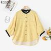 ZANZEA Women Casual Round Neck Summer 3/4 Sleeve Loose Print Blouse