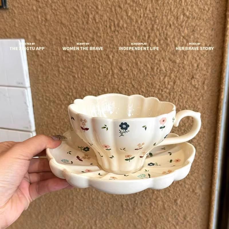 

French Style Floral Print Coffee Cup Dish Sets New Household 250ml Handle Ceramic Mugs Exquisite Afternoon Tea Dessert Dish 200-400ml синій