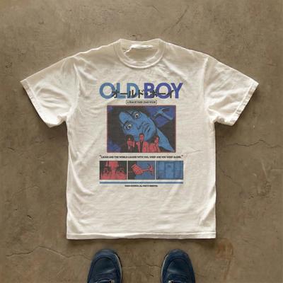 Summer Men's Pure Cotton Vintage Oldboy Movie Poster T-shirt Casual Stylish Loose and Breathable Suitable for Everyday Wear