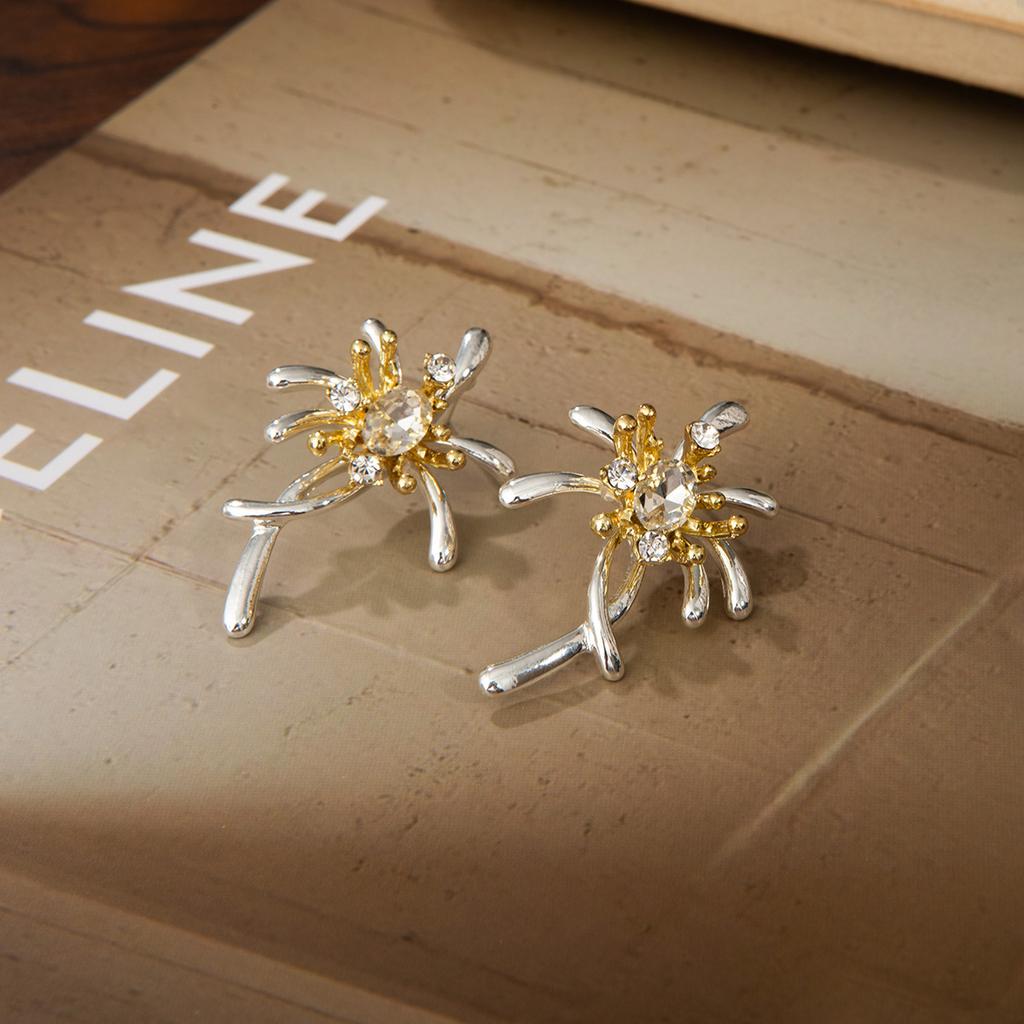 Exquisite Diamond-Set Fireworks Flowers Exaggerated Design Earrings Fashionable And Versatile Niche Simple Cold Wind Temperament Earrings