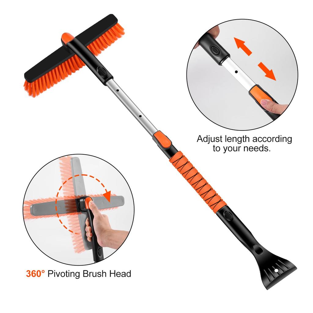 Odoland Telescopic Snow Shovel Snow Rotating Snow and Defrost Made of Lightweight Aluminum Alloy and Assembly Includes a Car Snow Snow and Car Shovel