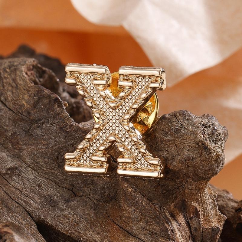 2Pcs New Metal Initial A To Z 26 Letters Pin Suit Shirt Collar Lapel Brooch Pin Badge Fashion Jewelry For Men Women Accessories