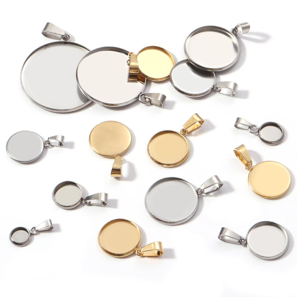 5-10Pcs High Quality Stainless Steel Cabochon Base Bezel For Jewelry Making Blank Tray Pendant Settings With Clasps DIY Necklace