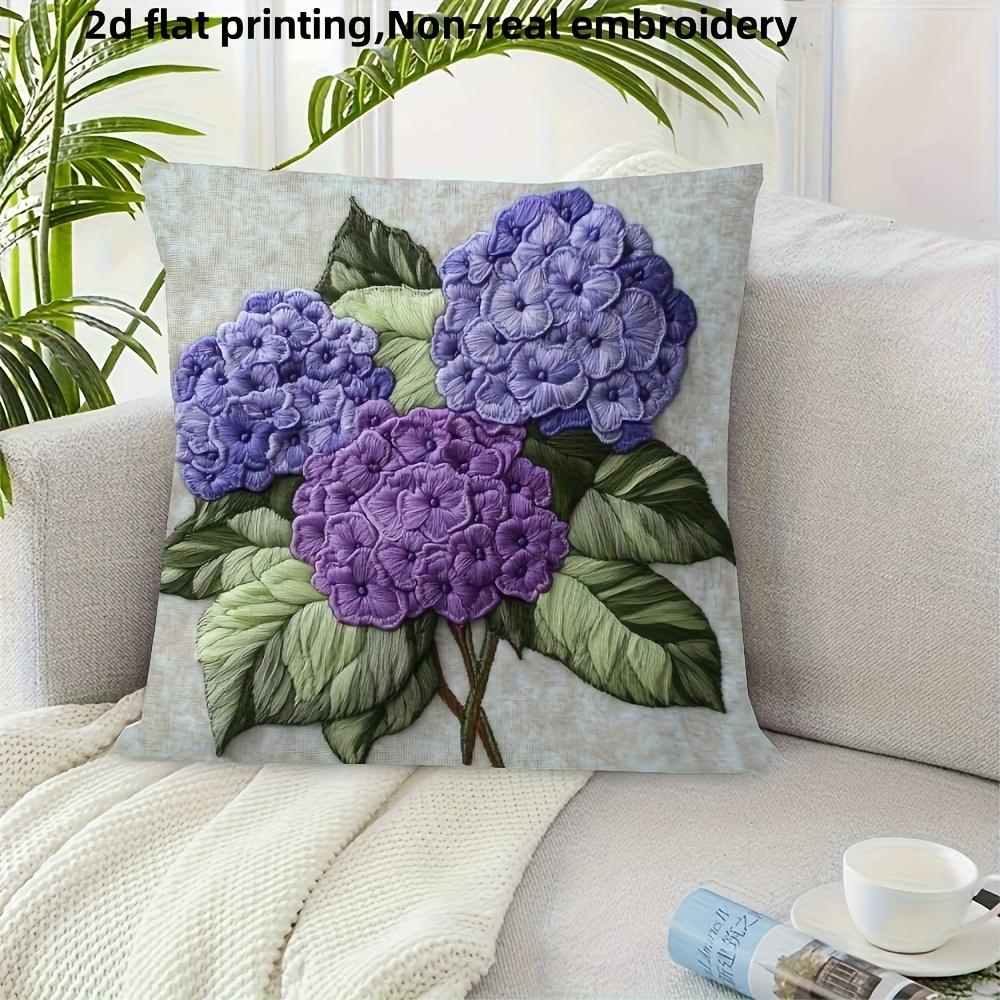 Purple Hydrangea Style Throw Pillow Cover Floral Art Decorative Pillow Case For Home Decor