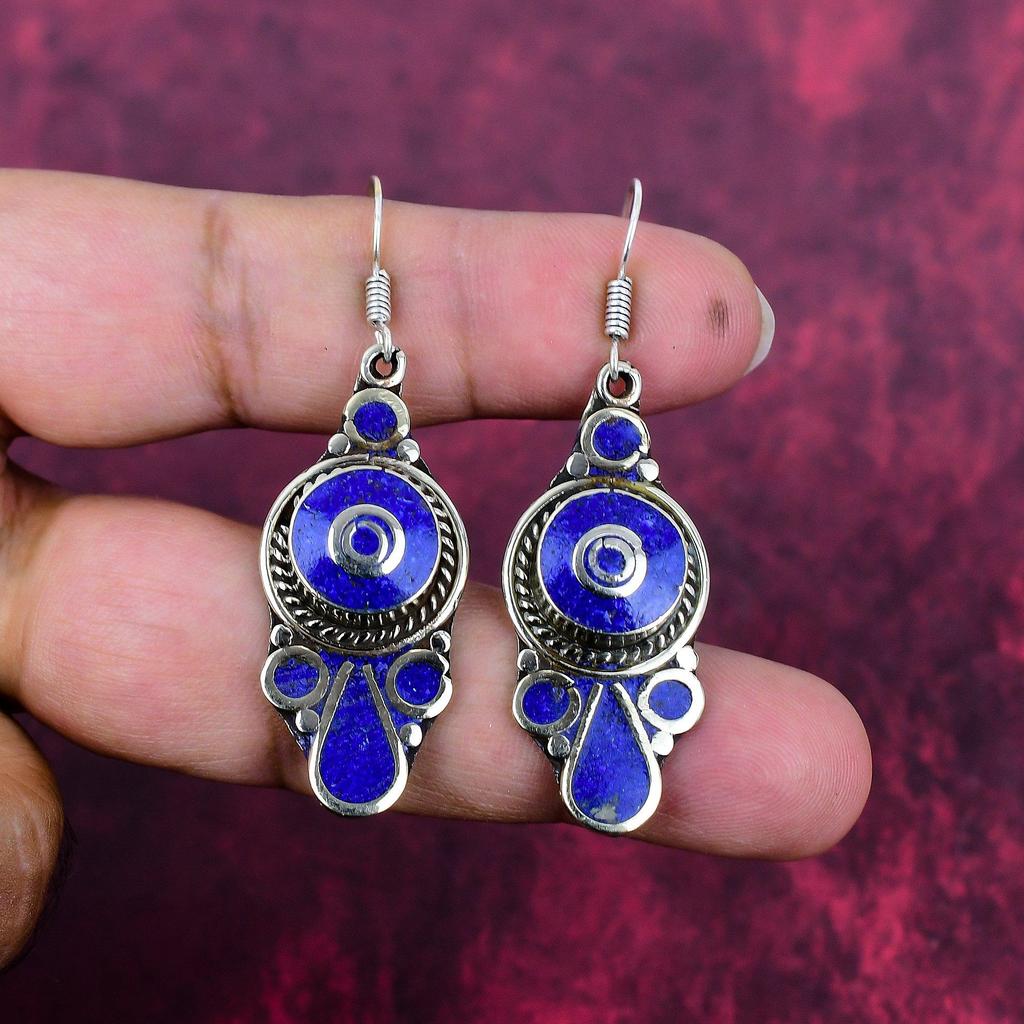Lapislazuli Ohrringe, handgefertigter Edelsteinschmuck, 925 Sterling Silber Ohrringe, Einzigartiges Design Schmuck Ohrringe