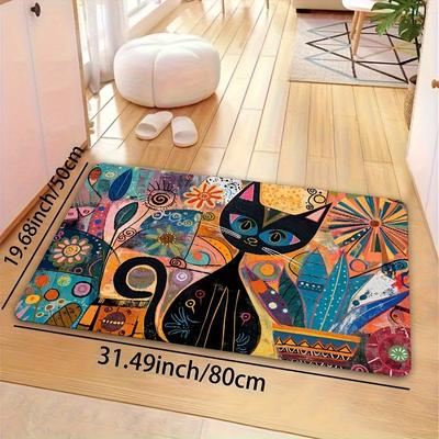 Kunst Kätzchen Kontrastfarbe Teppich Cartoon Fußmatte Türvorleger Teppich Für Schlafzimmer Wohnzimmer Teppich Willkommensmatte Außenteppich
