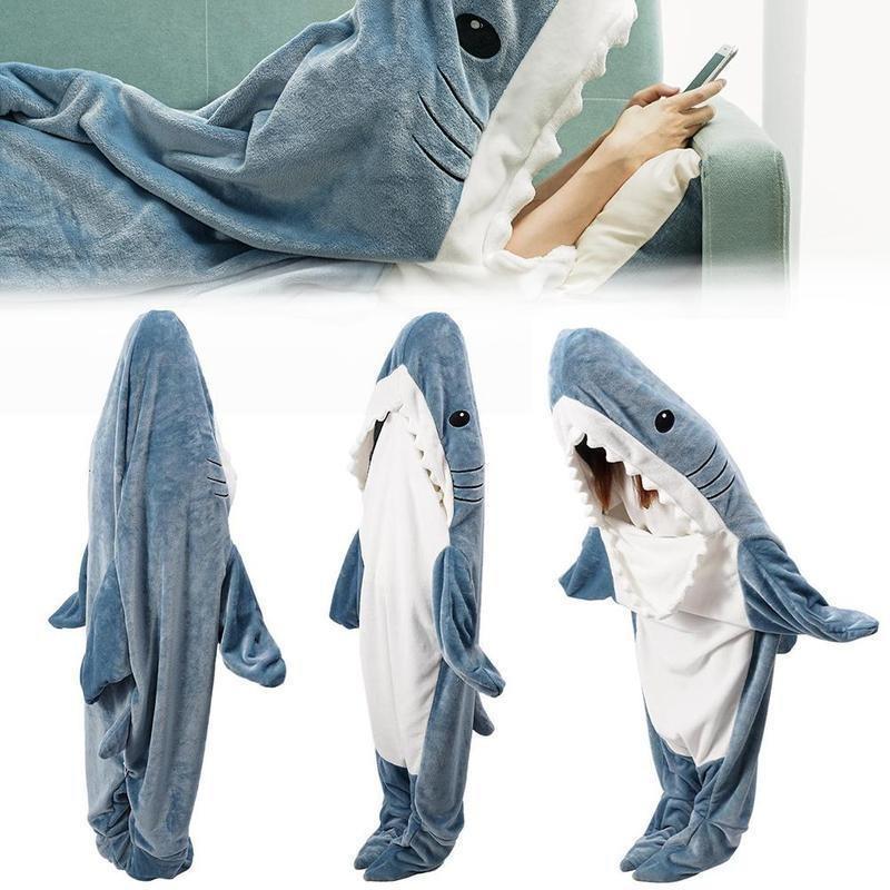 

Large Shark Sleeping Bag One-piece Pajamas Office Nap Ocean Shark Blanket Shawl Sleeping Bag Blanket Unisex Home M