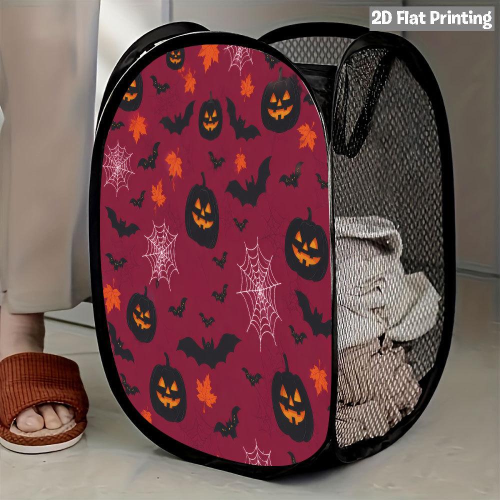 1Pcs Halloween Series 4 Pop-Up Laundry Hamper Expandable Mesh Hamper Basket for Room Bedroom Bathroom Organization Contemporary Storage