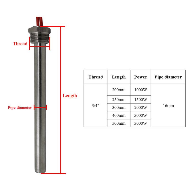 1/2" 3/4 1 Patronenheizkörperelement 16mm 20mm Rohrdurchmesser 220V Zylindrisches Heizelement 0,3KW/1KW/1,5KW/2KW Rohrheizkörper