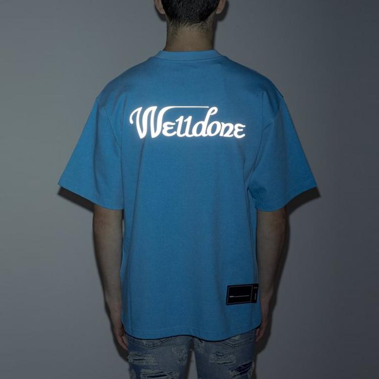 WE11DONE Reflective Letter Logo Print Cotton Crew Neck Streetwear T-Shirt Unisex T-Shirts Blue WD-TP5-19-930-BL