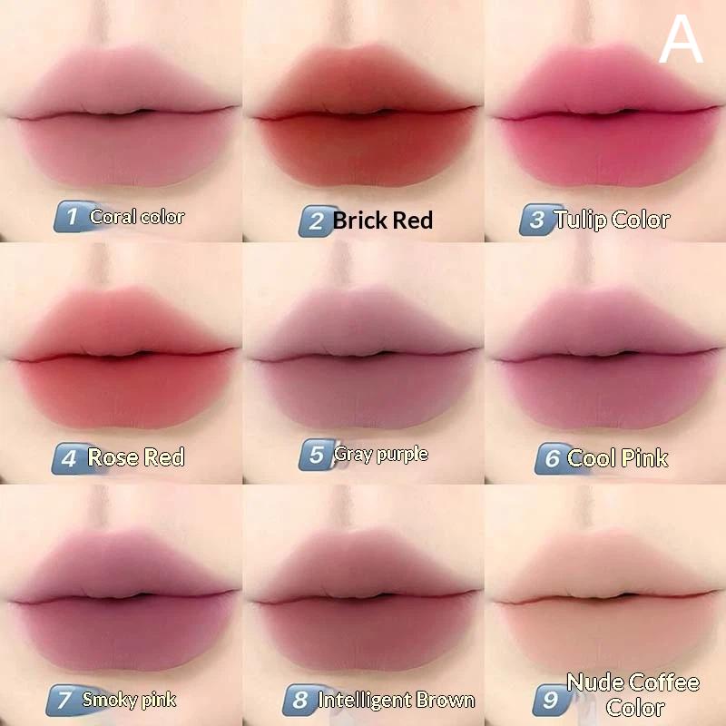

Cappuvini Cute Puppy 9 Colors Lip Mud Matte Lip Gloss Smooth Silky Natural Brightening Lipstick Long-Lasting Makeup Not Stained