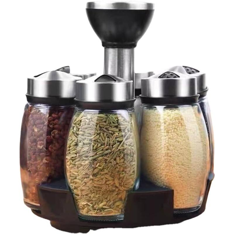 

Вращающаяся полка для специй, органайзер для трав и специй на настольную подставку с 7 стеклянными банками (Специи не включены) чистый