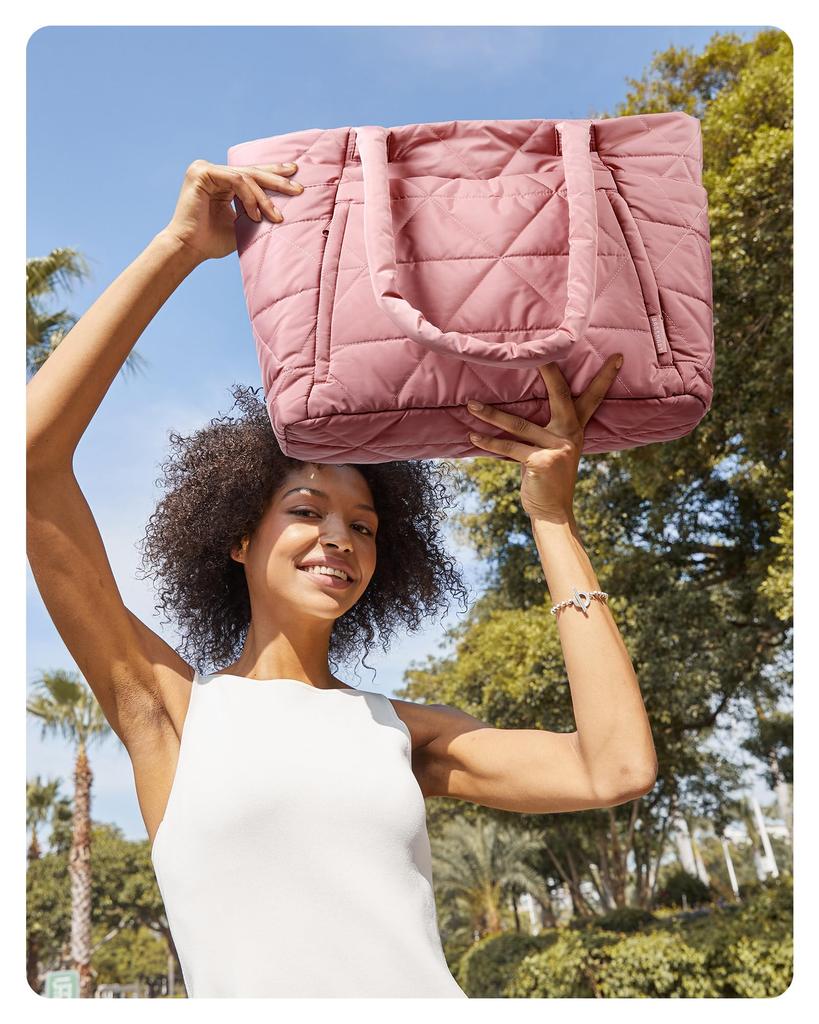 BAGSMART Large Quilted Tote Bag with Large Multiple Zippered and Durable Design for and the Gym Women's Capacity, Storage, Organizer, Dividers,