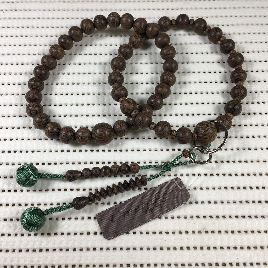 Umetake Men's 9-inch Jodo Buddhist Prayer Beads, Ironwood, Green, Odamaki Bonten Design