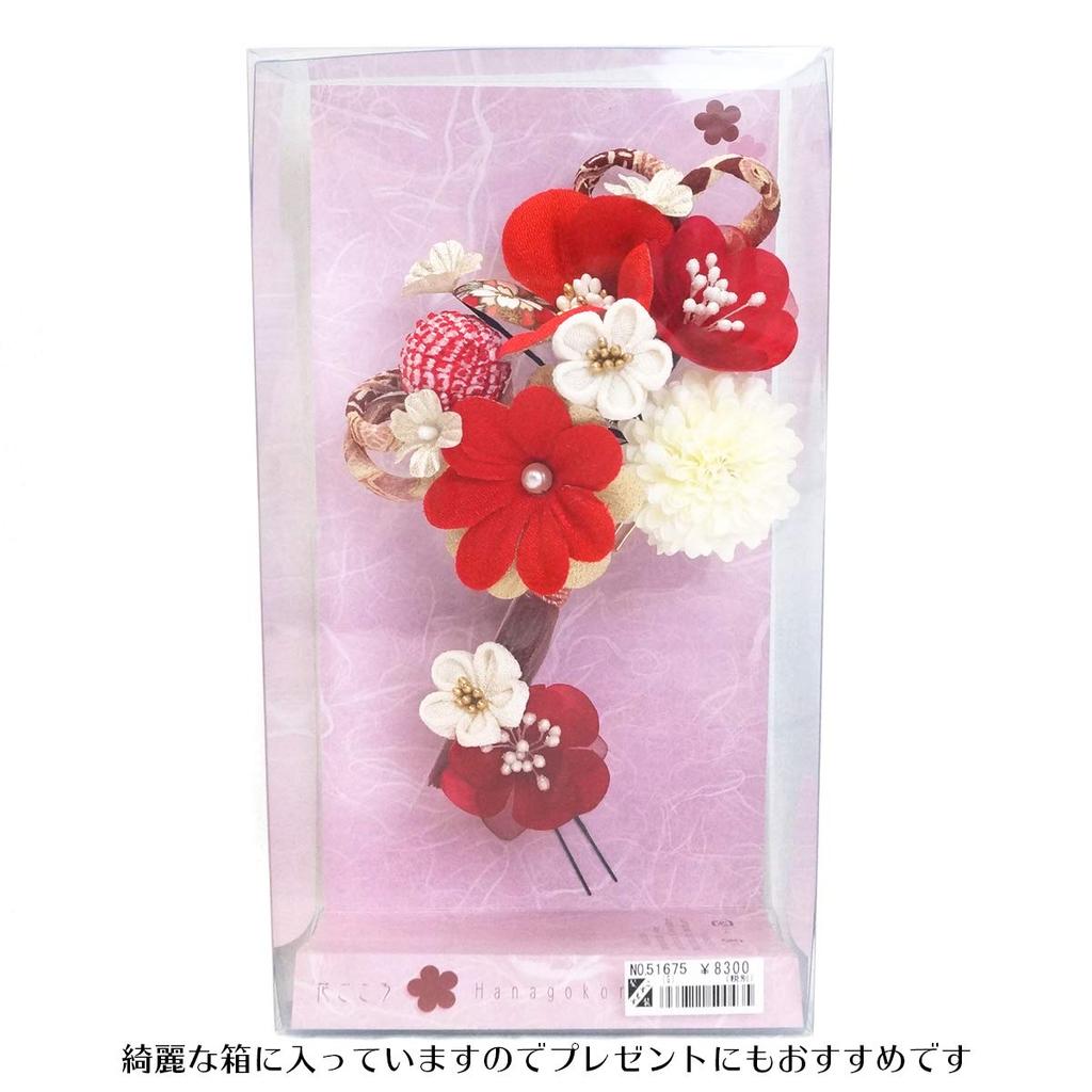 Hair Ornament Set Furisode Ceremony White Red Tsumami Crafts Crepe [Kyoto Usagido] 2-piece Coming-of-age Kk-094